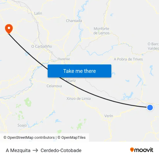 A Mezquita to Cerdedo-Cotobade map