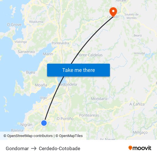 Gondomar to Cerdedo-Cotobade map