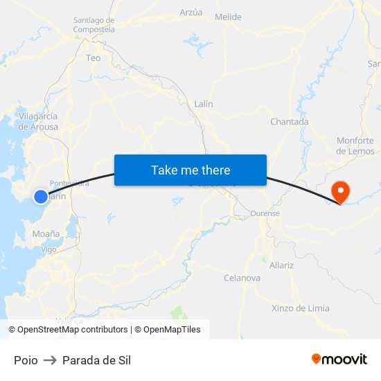 Poio to Parada de Sil map