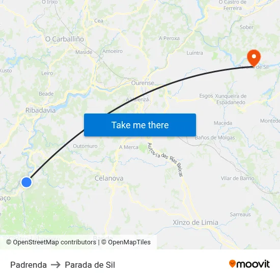 Padrenda to Parada de Sil map