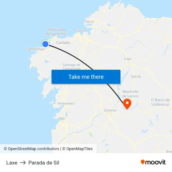 Laxe to Parada de Sil map