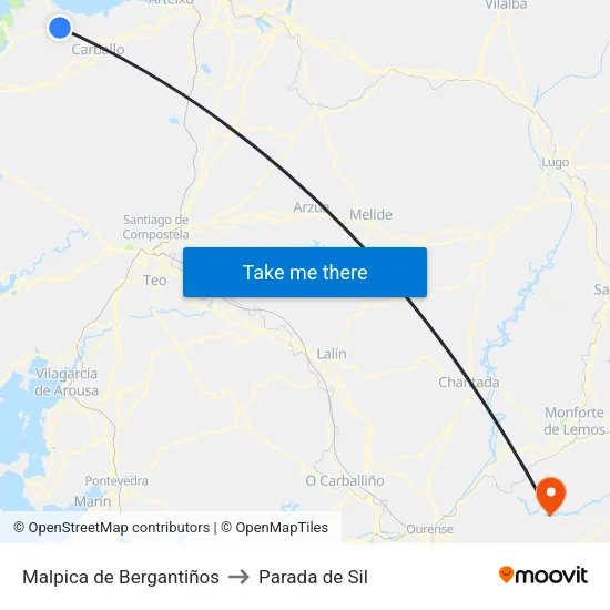 Malpica de Bergantiños to Parada de Sil map