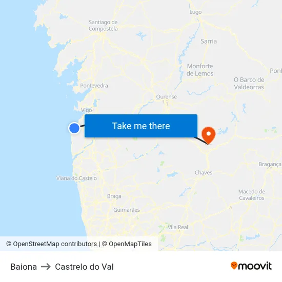 Baiona to Castrelo do Val map