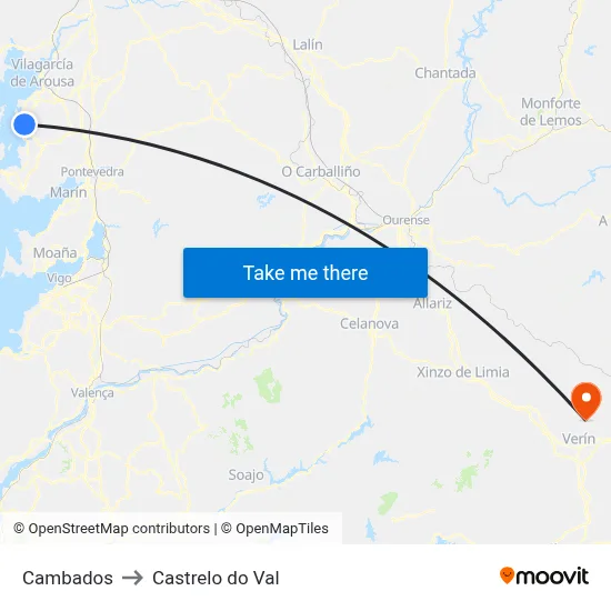 Cambados to Castrelo do Val map