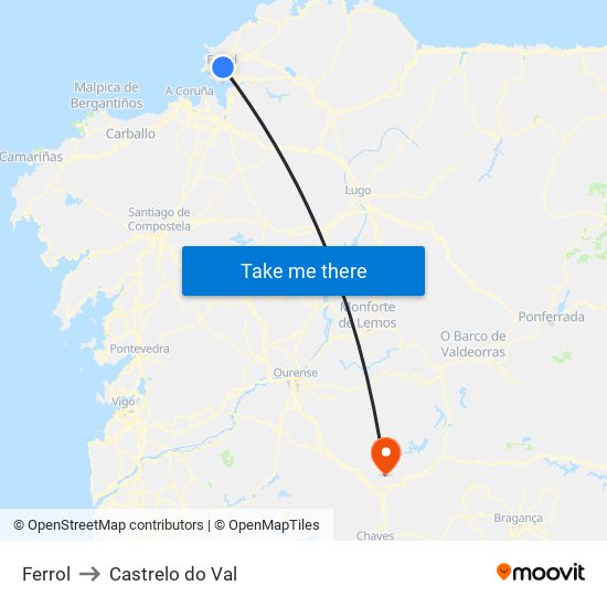 Ferrol to Castrelo do Val map