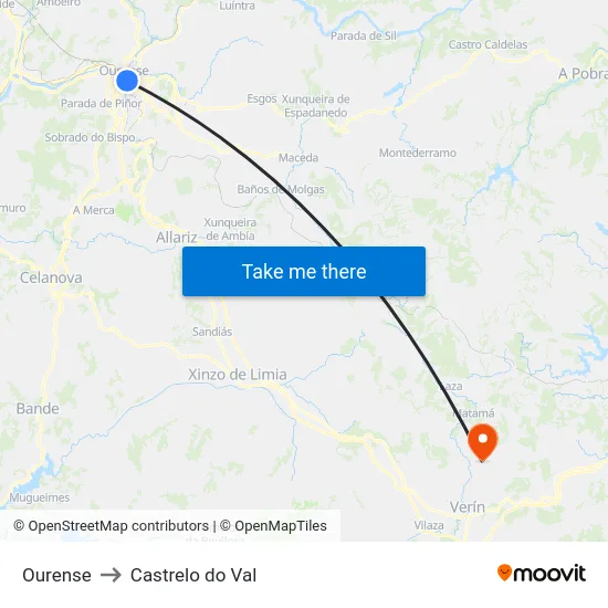 Ourense to Castrelo do Val map