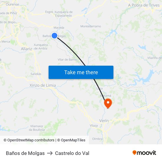 Baños de Molgas to Castrelo do Val map