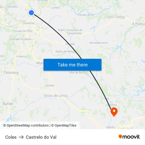 Coles to Castrelo do Val map