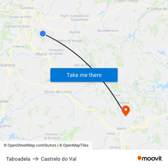 Taboadela to Castrelo do Val map