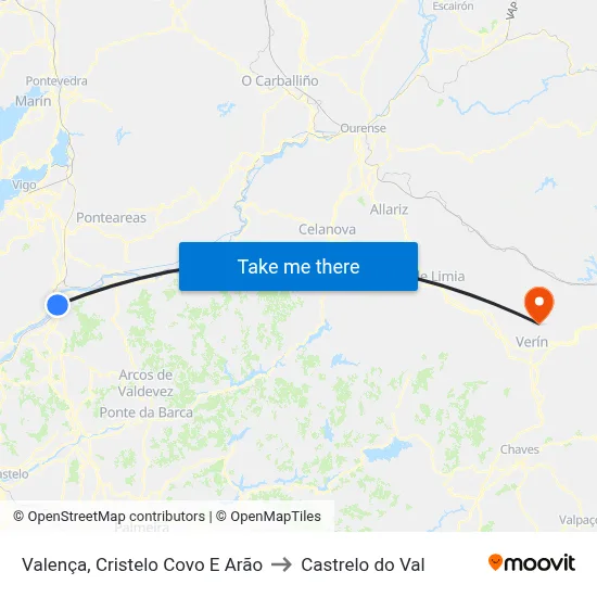 Valença, Cristelo Covo E Arão to Castrelo do Val map