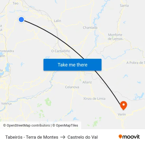 Tabeirós - Terra de Montes to Castrelo do Val map