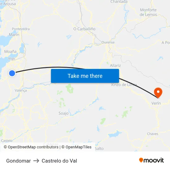Gondomar to Castrelo do Val map