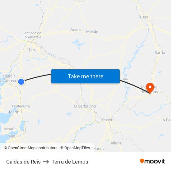 Caldas de Reis to Terra de Lemos map