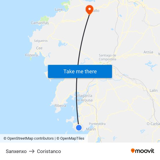 Sanxenxo to Coristanco map