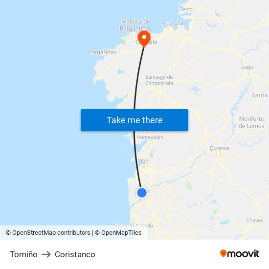Tomiño to Coristanco map