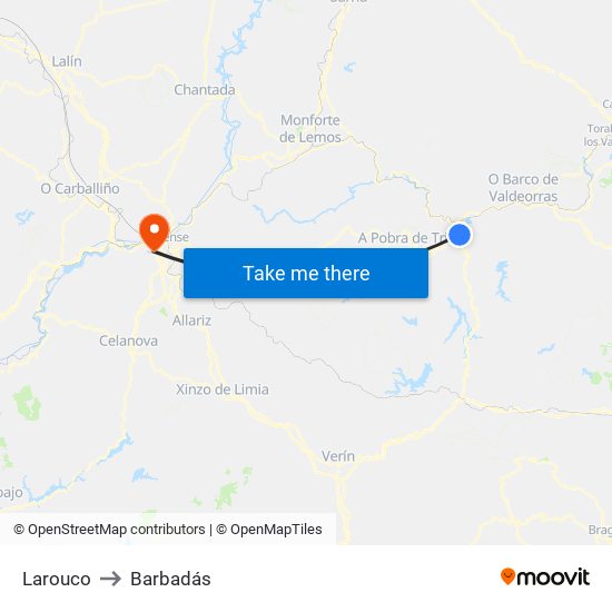 Larouco to Barbadás map