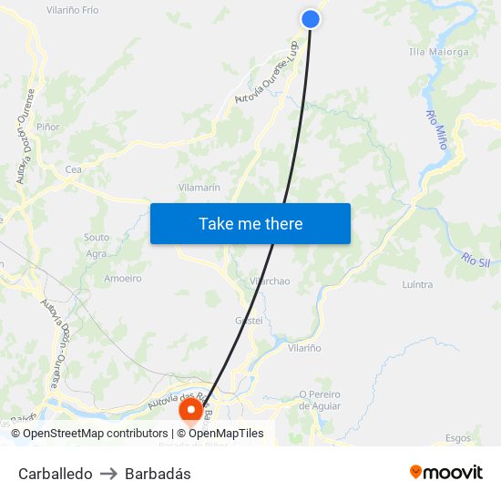 Carballedo to Barbadás map