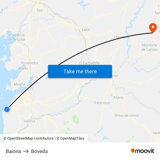 Baiona to Bóveda map