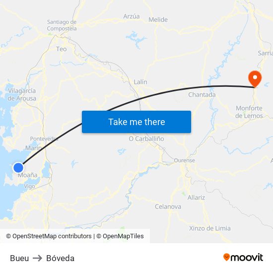 Bueu to Bóveda map