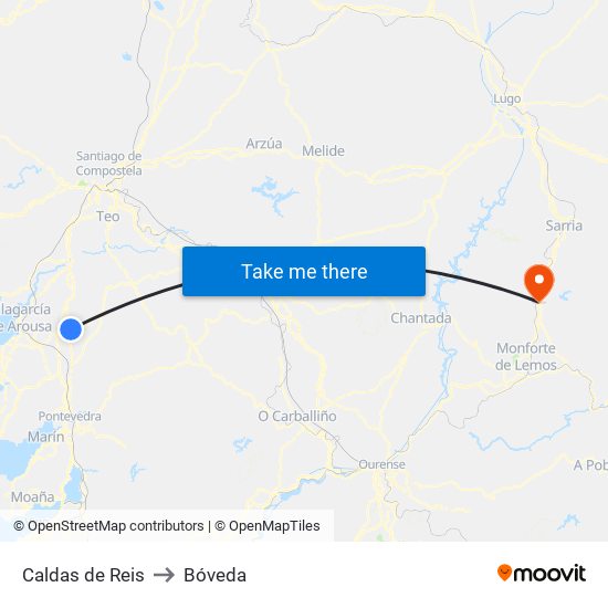 Caldas de Reis to Bóveda map