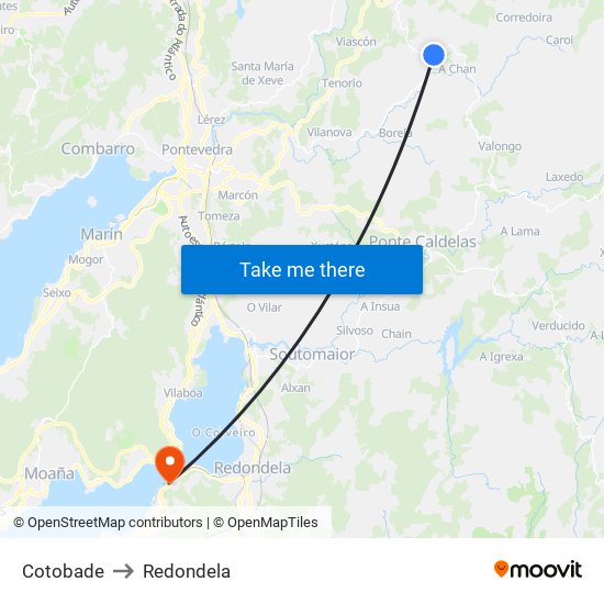 Cotobade to Redondela map