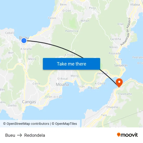 Bueu to Redondela map