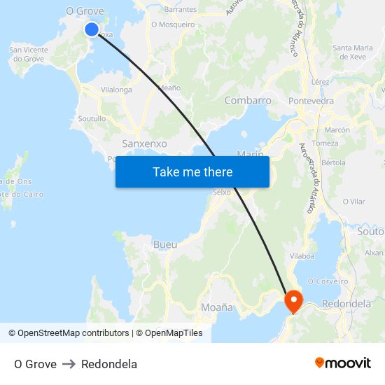 O Grove to Redondela map