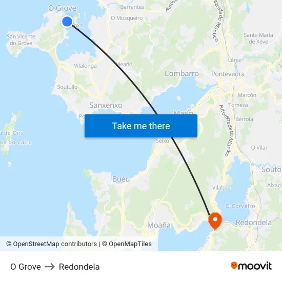 O Grove to Redondela map