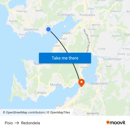 Poio to Redondela map