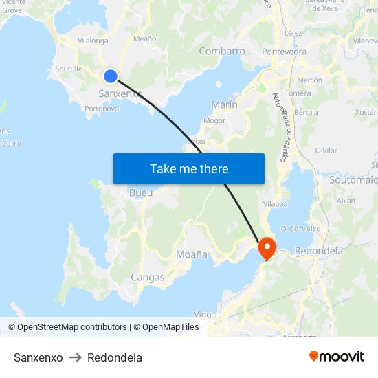 Sanxenxo to Redondela map