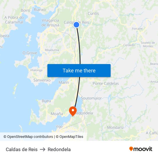 Caldas de Reis to Redondela map