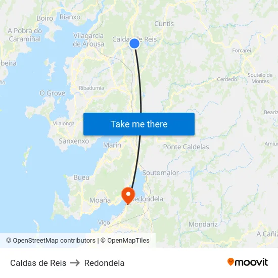 Caldas de Reis to Redondela map