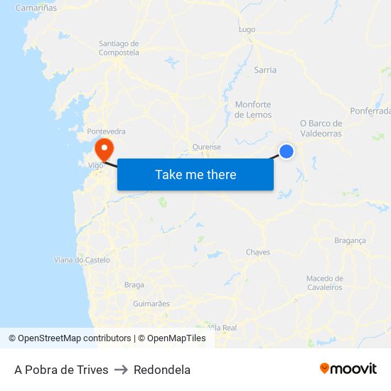 A Pobra de Trives to Redondela map