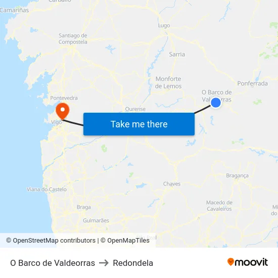 O Barco de Valdeorras to Redondela map