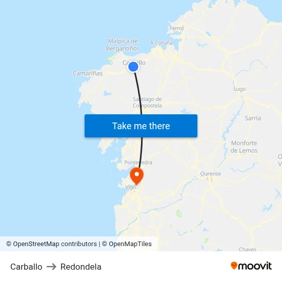 Carballo to Redondela map