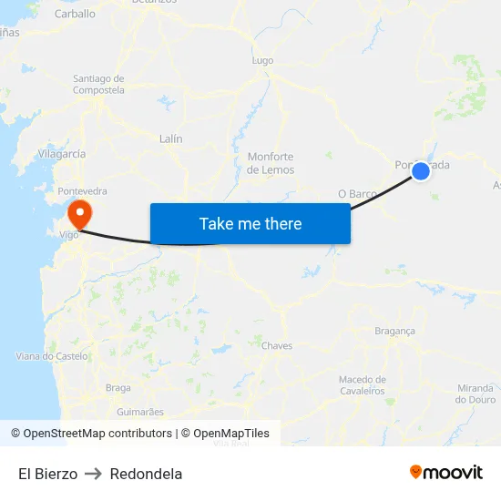 El Bierzo to Redondela map