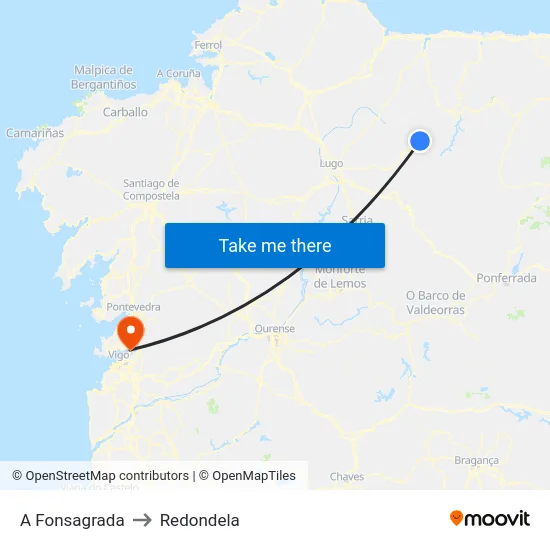 A Fonsagrada to Redondela map