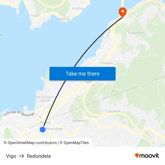Vigo to Redondela map