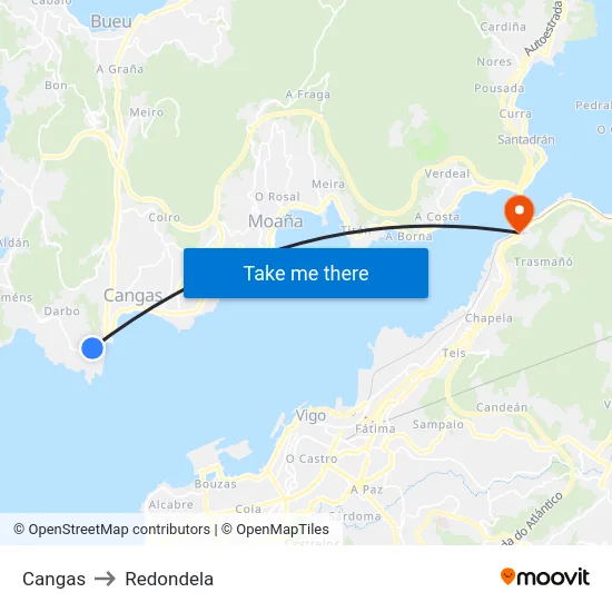 Cangas to Redondela map