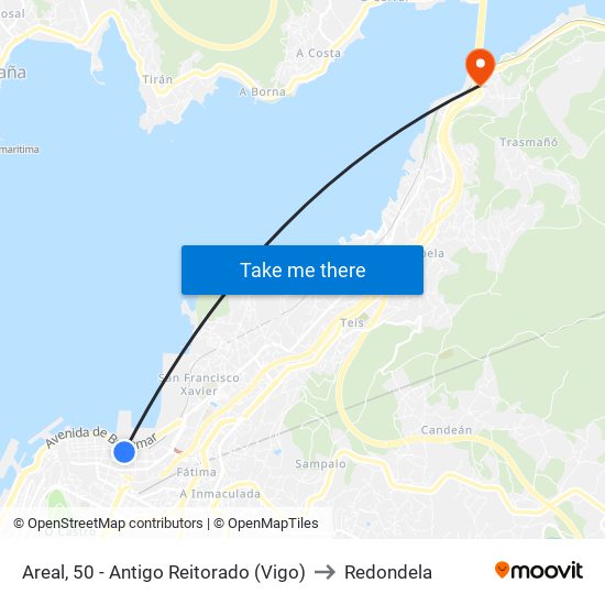 Areal, 50 - Antigo Reitorado (Vigo) to Redondela map