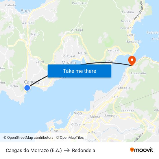 Cangas do Morrazo (E.A.) to Redondela map