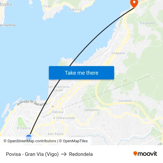 Povisa - Gran Vía (Vigo) to Redondela map