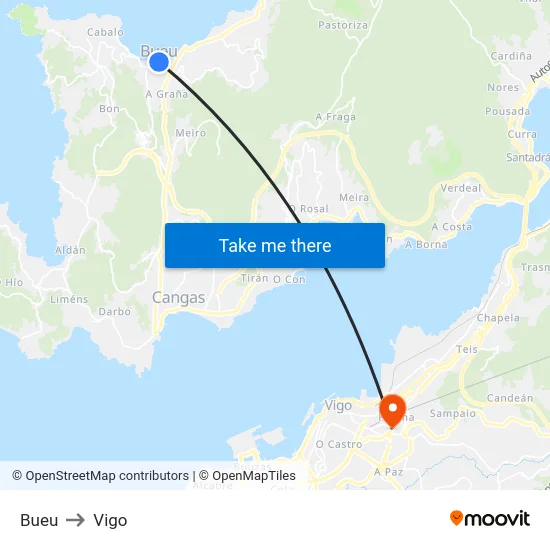 Bueu to Vigo map