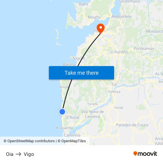 Oia to Vigo map