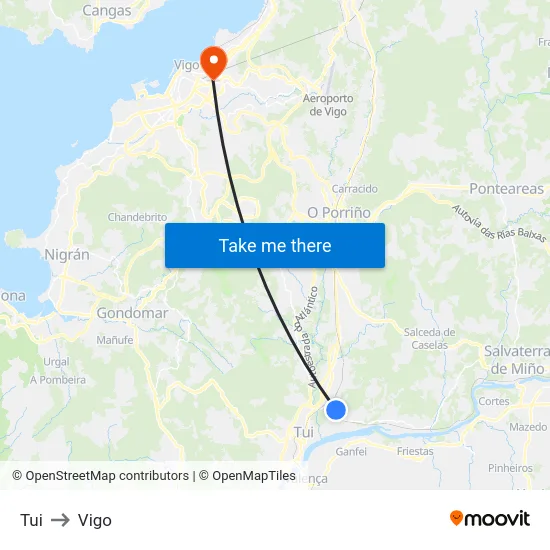 Tui to Vigo map