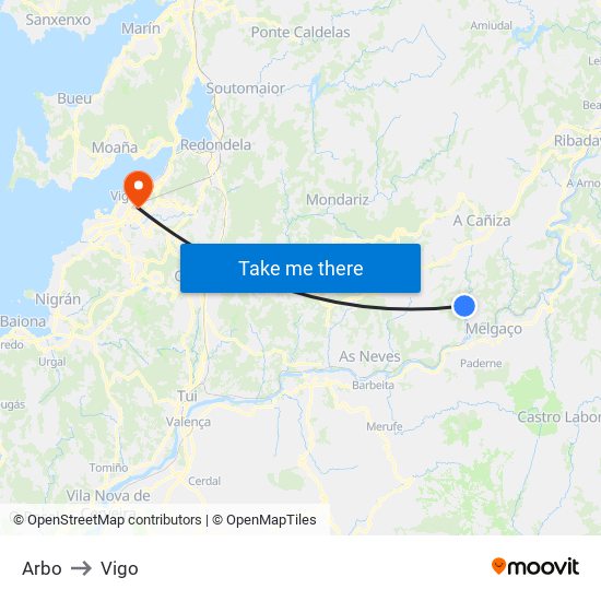 Arbo to Vigo map