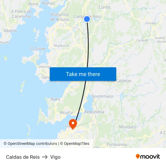 Caldas de Reis to Vigo map
