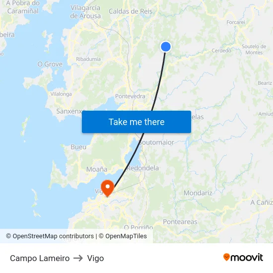 Campo Lameiro to Vigo map