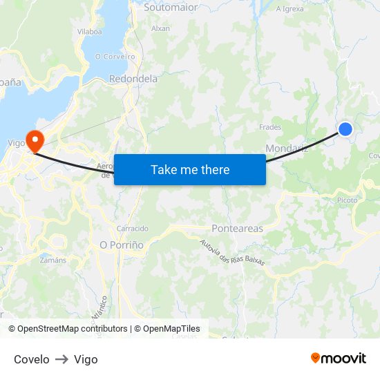 Covelo to Vigo map