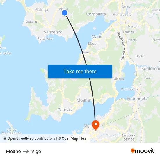 Meaño to Vigo map